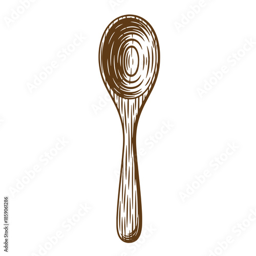 Vintage Brown wooden spoon with handle and bowl isolated on white background for cooking and dining concepts
