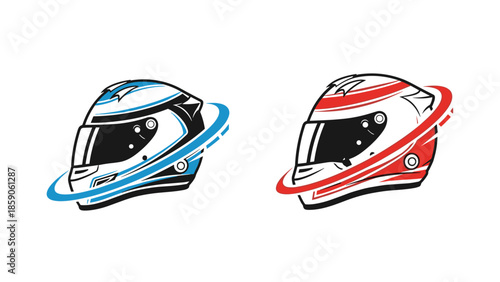 Modern Racing Helmets with Dynamic Swirl - Motorsport and Sport Speed Icons Set