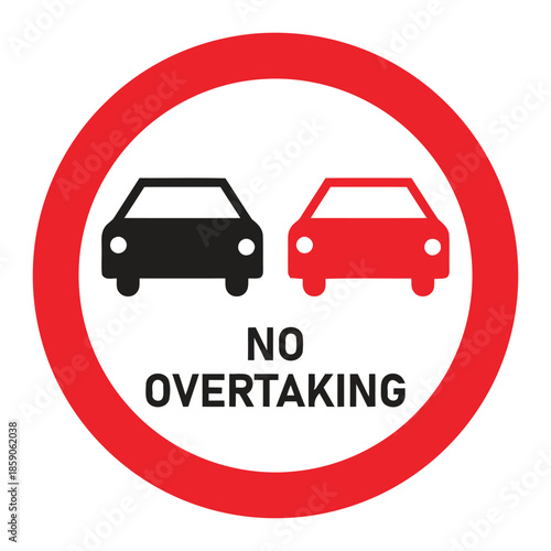 No overtaking road traffic prohibition sign with red border