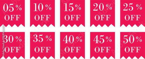 Discount Sale Off Icon set. Promo banner with percent off signs. Vector seamless sale discount border for promotion, best price. Discount tags design template, extra promo, vector illustration.