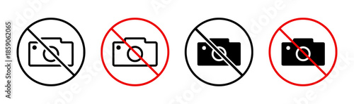 No Photography Forbidden Round Sign Isolated on White Symbol Indicates Ban of Photo Camera Stop Image Shoot Allowed in Place Circle with Slash Pictogram Vector