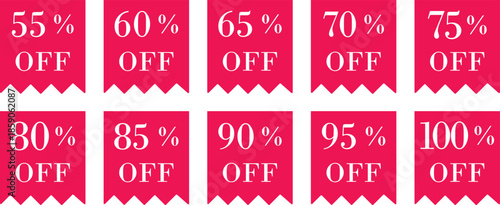 Discount Sale Off Icon set. Promo banner with percent off signs. Vector seamless sale discount border for promotion, best price. Discount tags design template, extra promo, vector illustration.