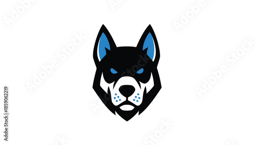 Furious Dog Head with Blue Eyes on White Background