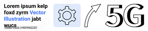 Gear icon and upward arrow next to bold 5G text highlight innovation, progress, and connectivity. Ideal for tech, communication, speed, networking, future, engineering simple landing page