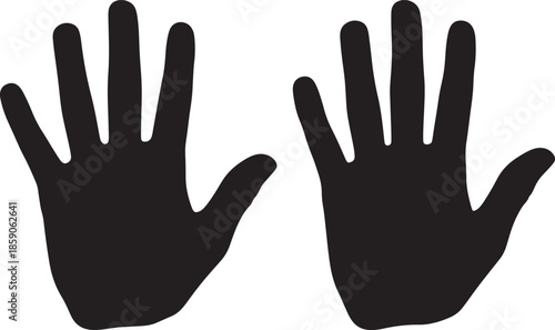 Handprint palm icons set black and white outline and solid shapes