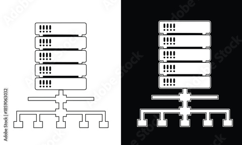 Diagram of a server network topology showing a central server rack and connected client devices
