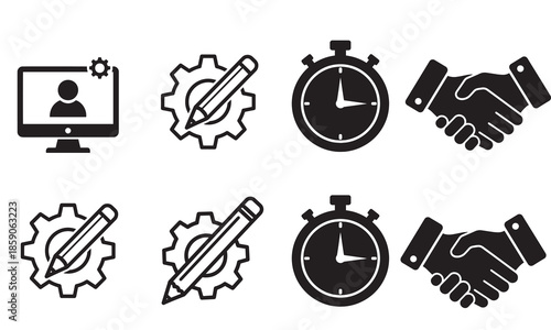 A collection of essential business and project management icons for digital applications