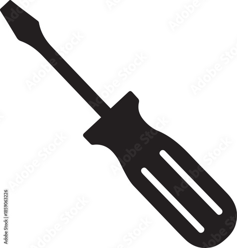 Black Silhouette Illustration of Screwdriver Tool on White Background for DIY Projects and Repair
