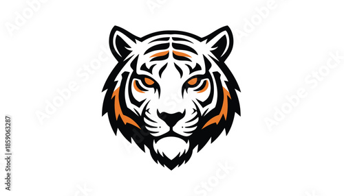 White Tiger Head with Orange Eyes on White Background