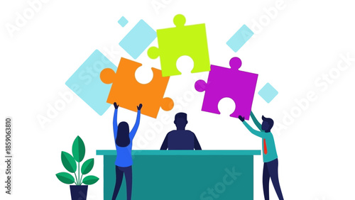 Teamwork and Collaboration Assembling a Business Strategy with Puzzle Pieces