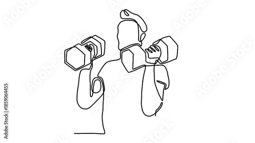 Continuous line animation of man holding a dumbbell
