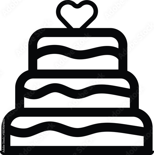 Black silhouette of a three tiered cake with a heart on three tiers 1