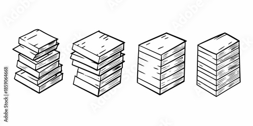 Illustration of four stacks of books in a simple sketch like drawing