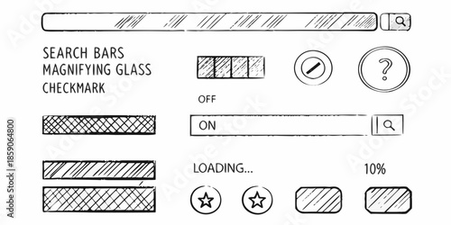 Sketch icons representing search loading and interface elements for web design