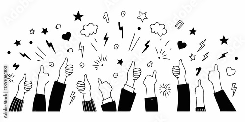 A collection of hands giving thumbs up with stars and decorative elements