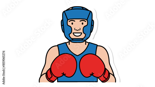 Cartoon Boxer with Blue Headgear and Red Gloves