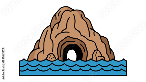 Cartoon Cave Entrance in a Rock Formation by the Sea