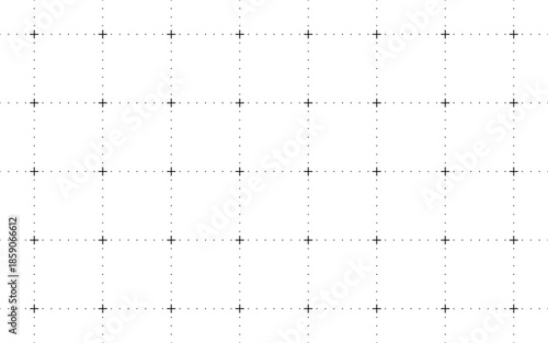 Minimal white background with black crosshairs and dotted grid lines, clean abstract layout for technical drawing, measurement, mapping, interface, blueprint, and modern digital design use