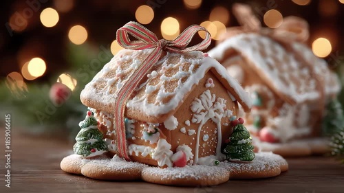Exquisite Christmas Gingerbread House Shining with Warm Festive Light