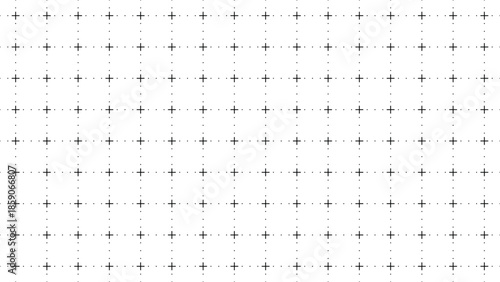 Minimal white grid with black cross markers and dotted lines, geometric graph paper texture, abstract technical grid for drawing, design, structure, schematic, background, seamless repeat pattern