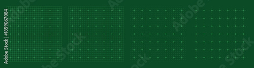 Green digital grid pattern set with plus signs and pixel alignment guides in abstract perspective for futuristic design and technology themed backgrounds and UI layout templates