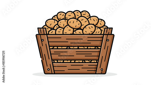 Rustic wooden crate overflowing with fresh potatoes, Generative AI.