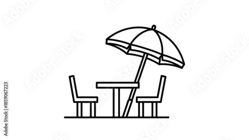 Simple outdoor dining setup with umbrella and chairs, Generative AI.