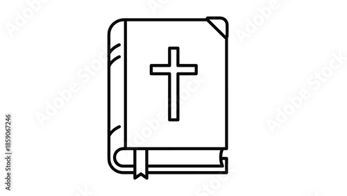 Holy Bible with cross on cover symbolizing faith and spirituality, Generative AI.