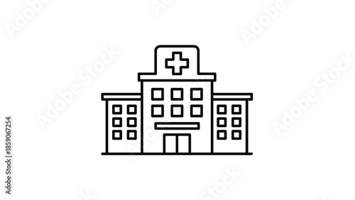 Modern hospital building with medical cross symbol on top, Generative AI.