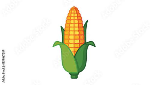 Vibrant yellow corn on the cob with green leaves isolated on white, Generative AI.