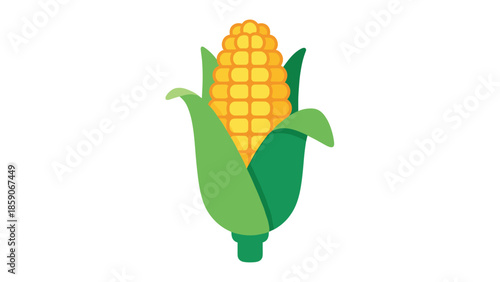 Vibrant yellow corn on the cob with green leaves isolated on white, Generative AI.