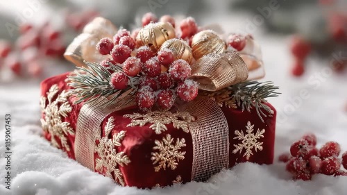 Festive Christmas Gift Box in Snow with Joyful Atmosphere