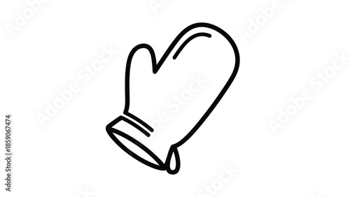 Hand wearing a mitten in a simple line drawing style, Generative AI.