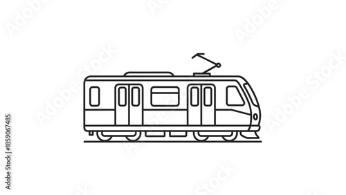 Modern tramway traveling on railway tracks in urban setting, Generative AI.