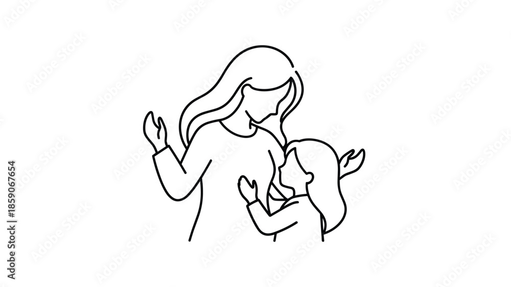 Fototapeta premium Loving mother and child in tender embrace with hands up, Generative AI.