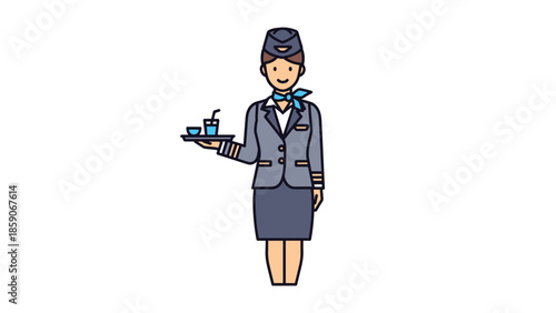 Friendly flight attendant serving drinks on a plane, Generative AI.