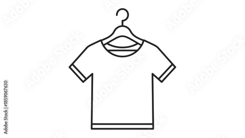 Simple black line drawing of t-shirt on hanger, Generative AI.