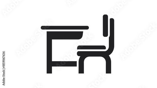 Modern desk and chair in simple black silhouette, Generative AI.