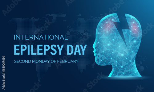 Low-poly human head icon for International Epilepsy Day, abstract polygon face with focused neural geometry, clean modern medical awareness concept, minimal flat vector, isolated and stock-ready.