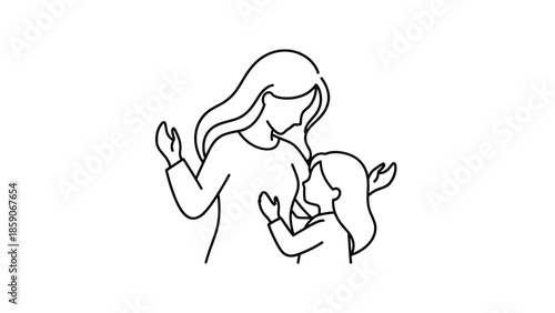 Loving mother and child in tender embrace with hands up, Generative AI.