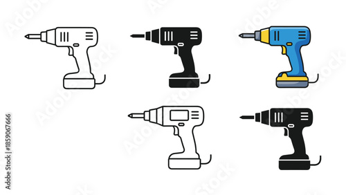 Collection of modern drill tools in various colors and styles, Generative AI.