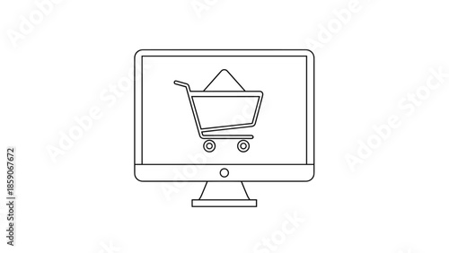 Ecommerce shopping cart on computer screen for online shopping, Generative AI.