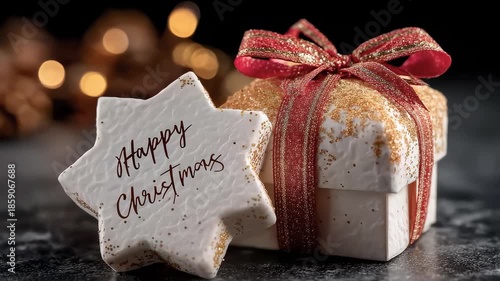 Star Cookie with Christmas Gift Box Warm Wishes