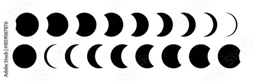 Black moon silhouette vector collection on transparent background showing lunar phases minimalist spiritual occult astronomy design for celestial esoteric science art poster wallpaper digital template