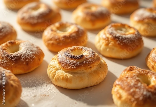 Wallpaper Mural Baked, round buns with dusting of sugar on a white surface Torontodigital.ca