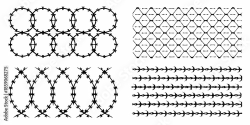 Geometric patterns and woven structures showcased in a black and white illustration