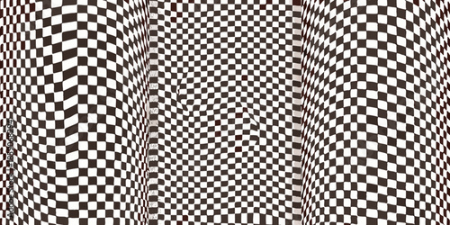 An optical illusion featuring a warped checkered pattern with a waving effect