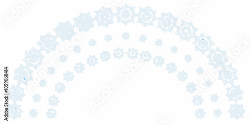 An arrangement of light blue snowflake shapes forming an arched design