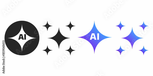 Artificial intelligence symbols featuring diamonds stars and the letters ai
