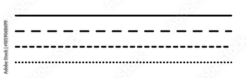 Straight line set collection isolated transparent background black outline stroke design dotted dashed solid border decoration simple vector pattern geometry minimalist abstract element graphic